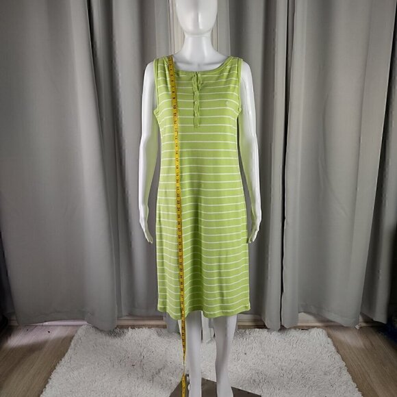 Lauren Ralph Lauren Womens 100% Cotton Green White Striped Midi Dress Size M - Picture 5 of 10